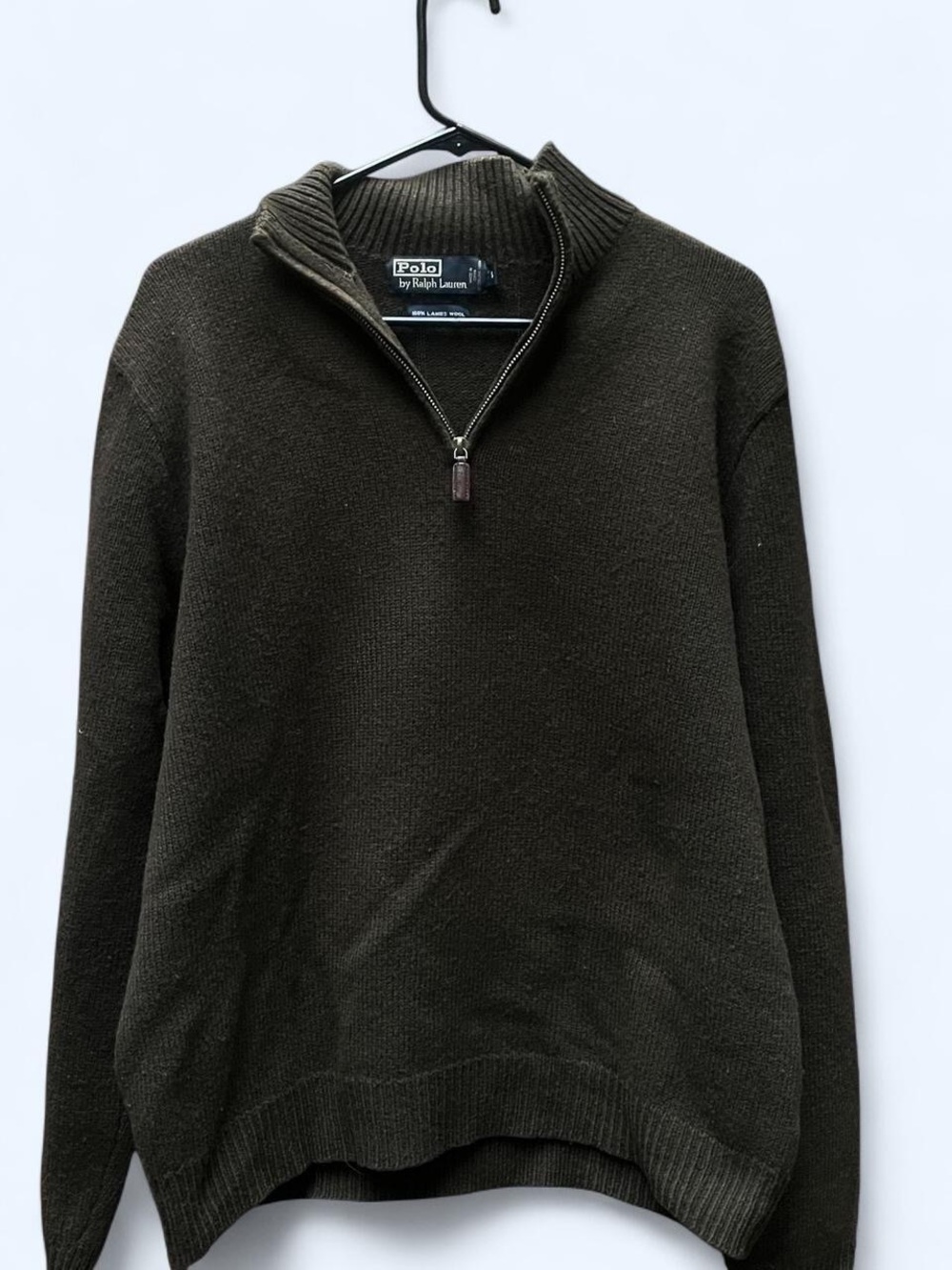 Polo by Ralph Lauren Men's Dark Olive Quarter-Zip Sweater Wool